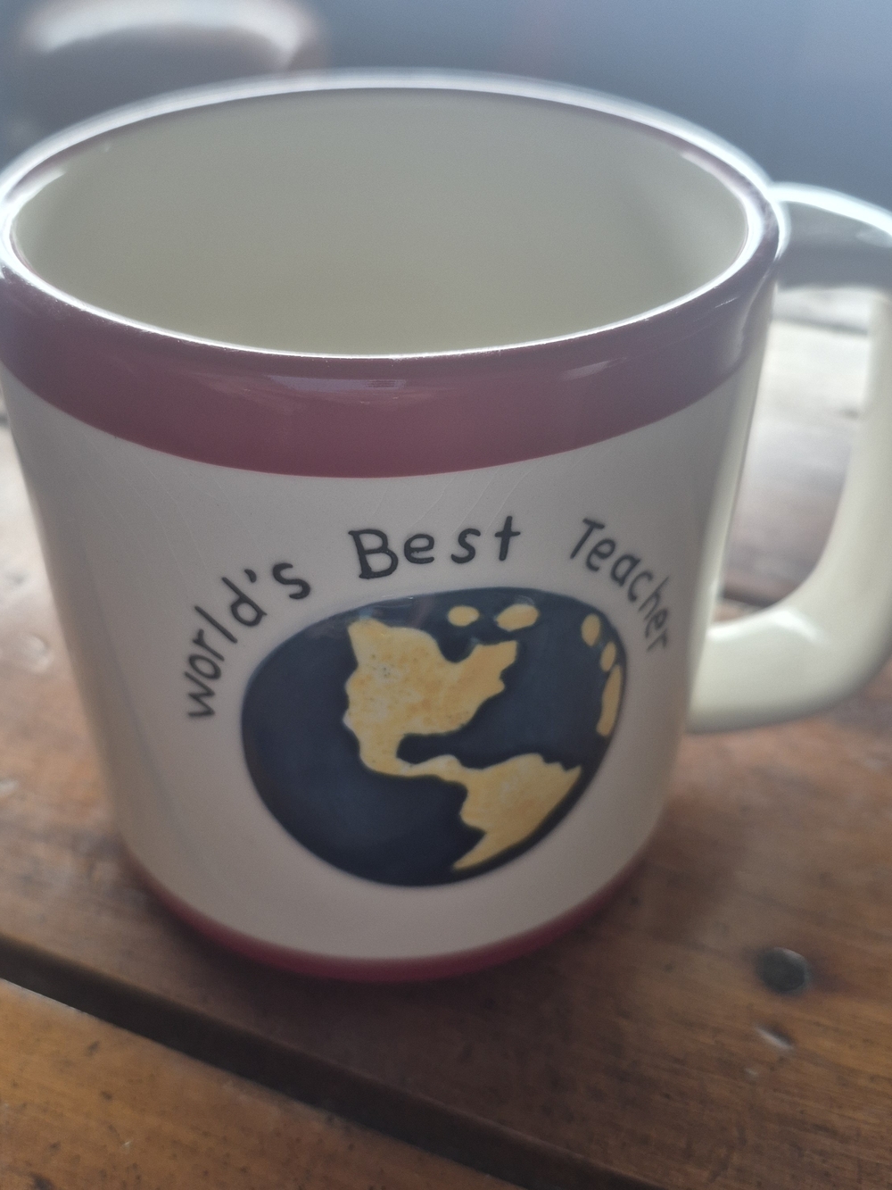 Russ 'World's Best Teacher' Ceramic Mug - Cream with Pink Trim